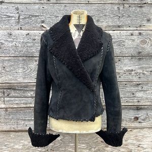 Vintage Donald J Pliner black suede sherpa lined leather shearling jacket
